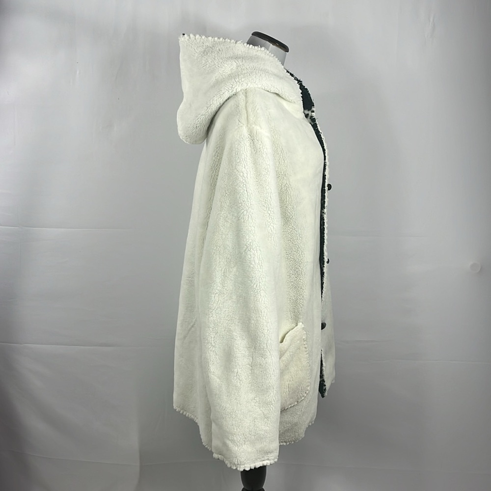 Vintage Nordic Lights Snowflake Green/White Fleece Hooded Reversible Jacket XXL - Picture 13 of 15